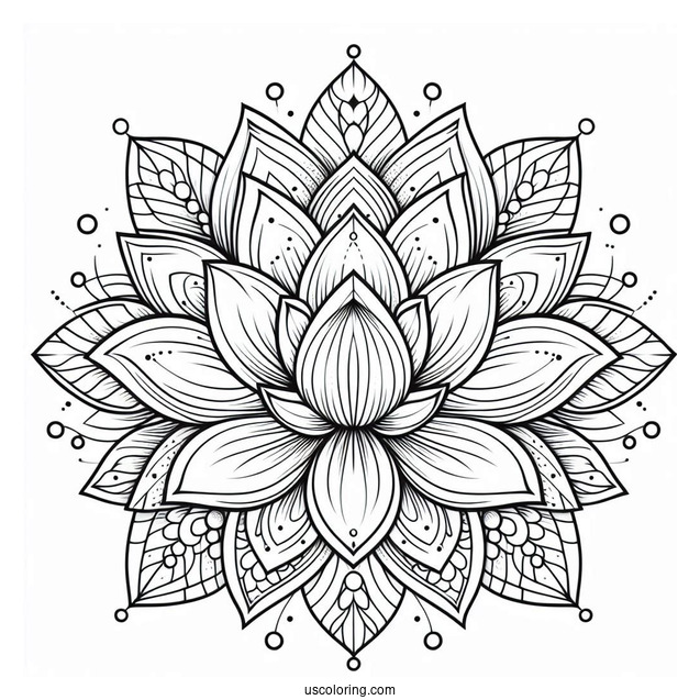 Blossoming Lotus Flower Mandala Coloring Page