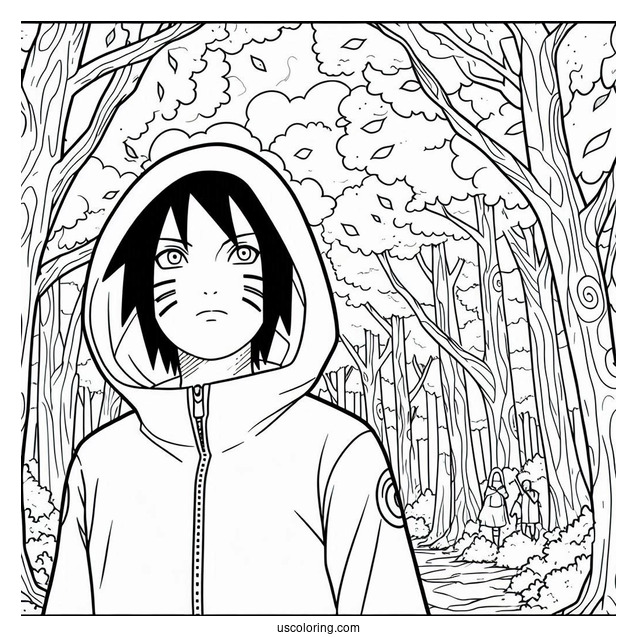 Teenage Uchiha Sasuke Coloring Page In The Forest