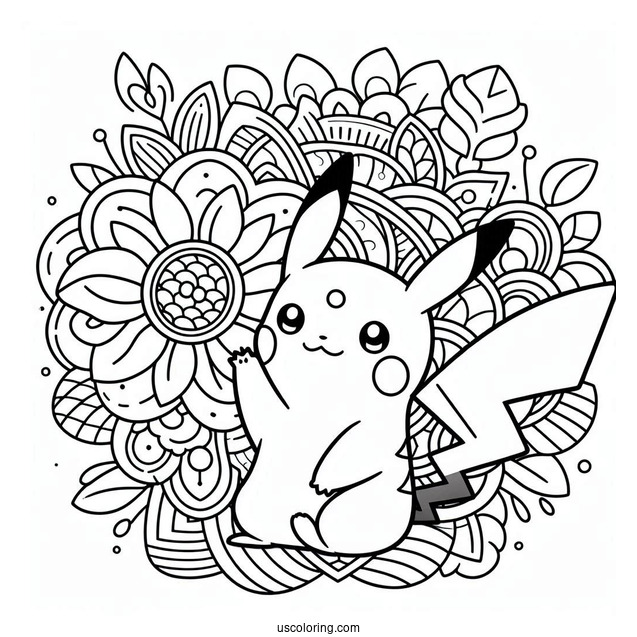 Waving Pikachu Flower Mandala Coloring Sheet