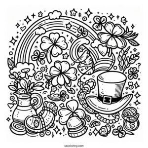 Happy St Patrick_s Day Coloring Page With Rainbow And Lucky Charms