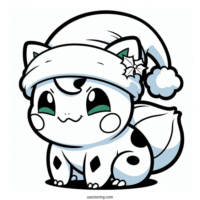 Pokemon Christmas Coloring Page Easy Bulbasaur Wearing Santa Hat Pokemon Christmas