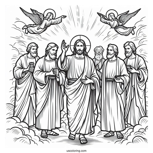 Divine Jesus With Disciples Coloring Sheet
