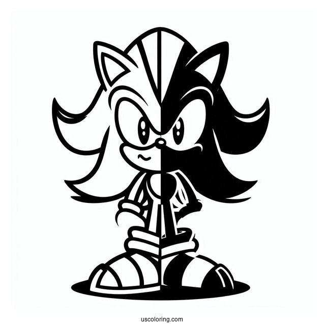 Creative Half Sonic Half Shadow Coloring Page