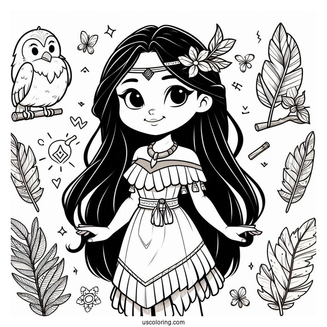 Chibi Pocahontas Coloring Page For Kids