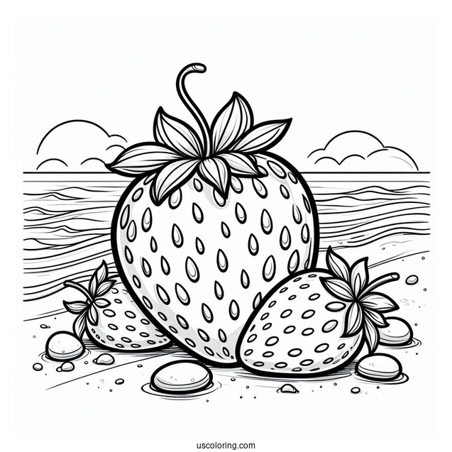 Juicy Strawberry On Beach Coloring Page