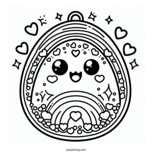 Tamagotchi Coloring Page Of Detailed Tamagotchi With Hearts And Rainbows