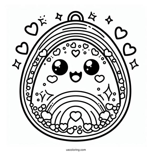 Tamagotchi Coloring Page Of Detailed Tamagotchi With Hearts And Rainbows