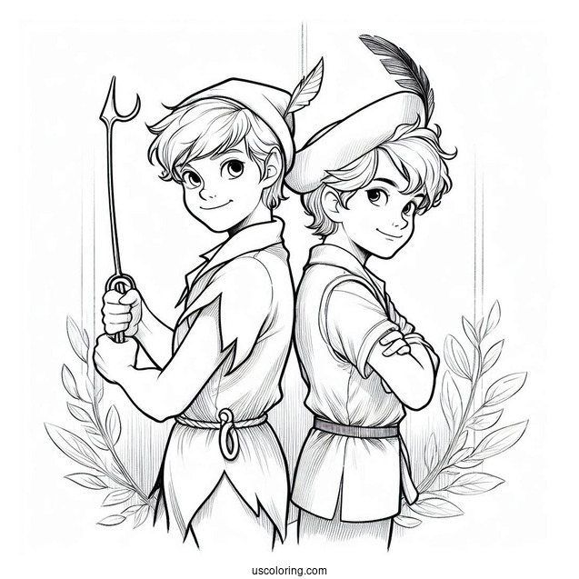 Peter Pan And Captain Hook Back-To-Back Coloring Page