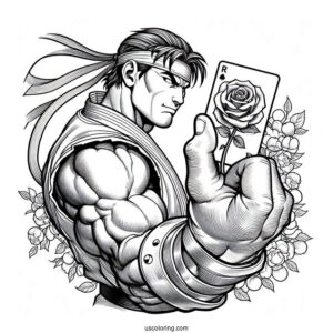 Street Fighter Coloring Page Of Rose Holding Up A Card