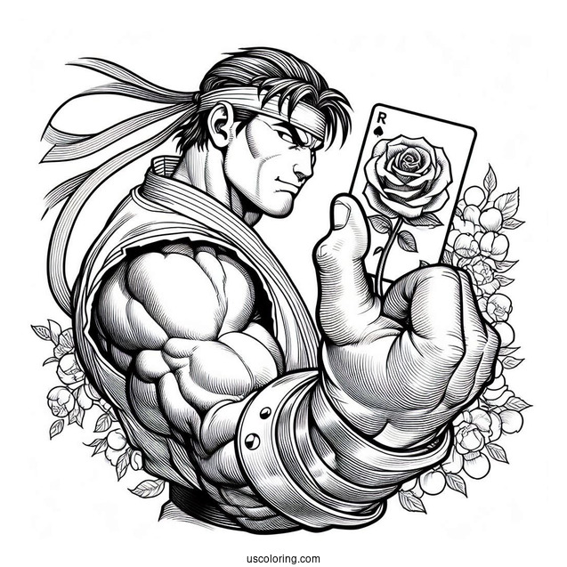 Street Fighter Coloring Page Of Rose Holding Up A Card