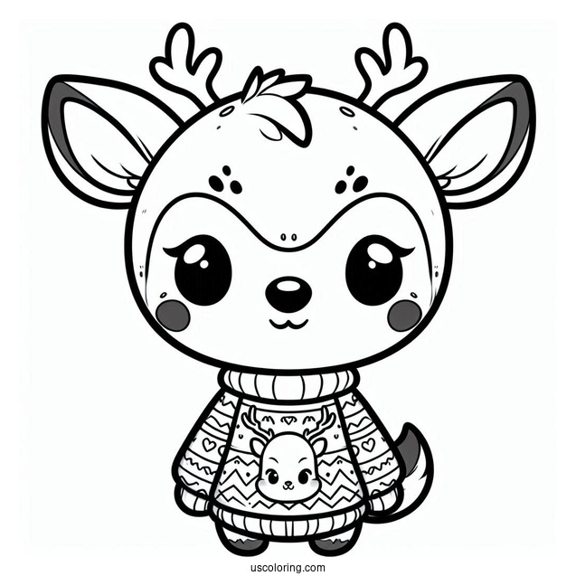 Chibi Rudolph Coloring Page Wearing A Sweatshirt