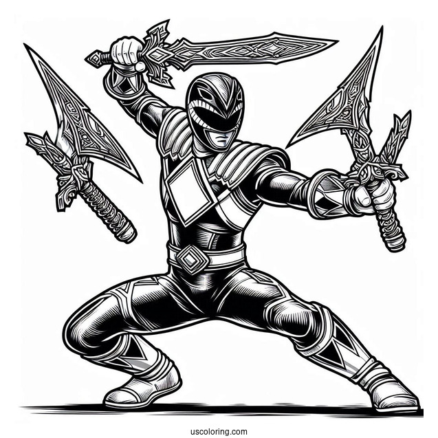 Power Ranger Fighting With Daggers Coloring In