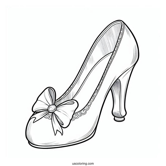 Cinderella s Glass Slipper With Bow Coloring Sheet For Kids