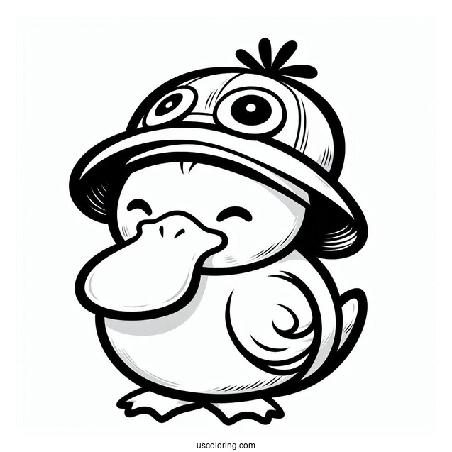 Psyduck Coloring Page Wearing Tentacool Hat For Preschoolers