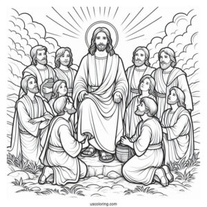 Divine Jesus With Disciples Coloring Sheet