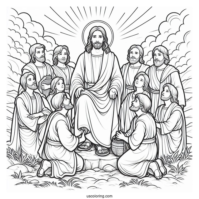 Divine Jesus With Disciples Coloring Sheet