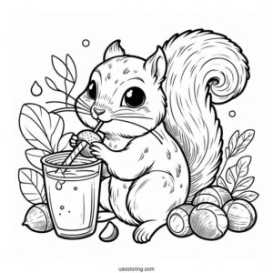 Squirrel Coloring Page Drinking Chestnut Beverage For Kids