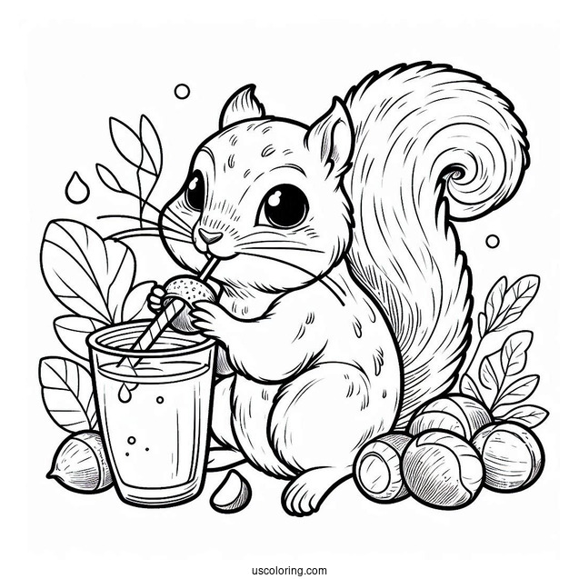 Squirrel Coloring Page Drinking Chestnut Beverage For Kids