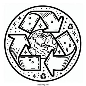 Earth Inside The Recycle Symbol Coloring Sheet