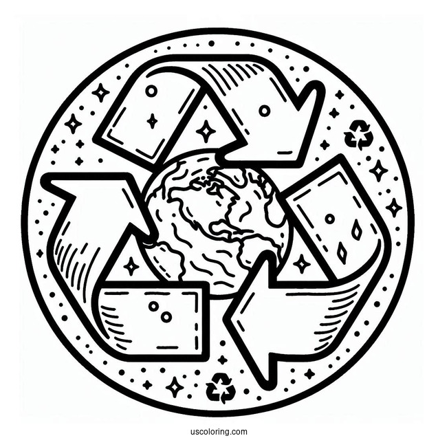Earth Inside The Recycle Symbol Coloring Sheet