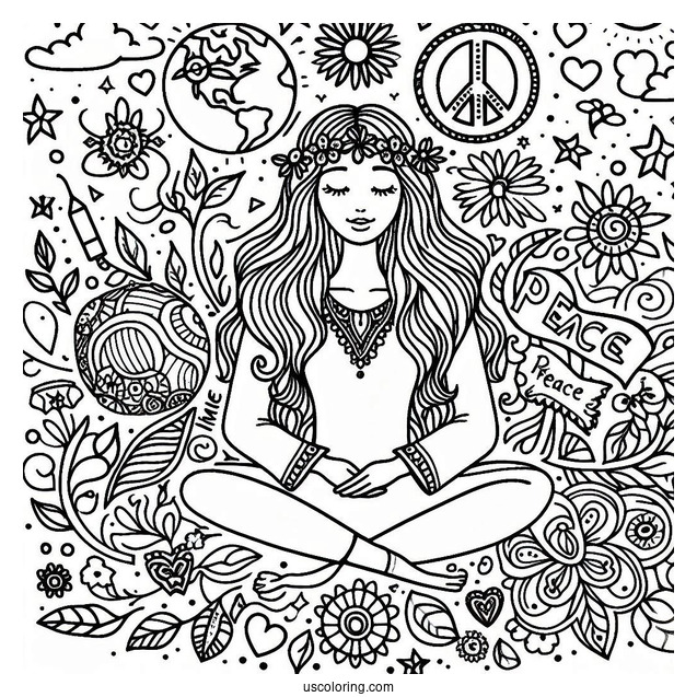Hippie Visualize World Peace Coloring Page