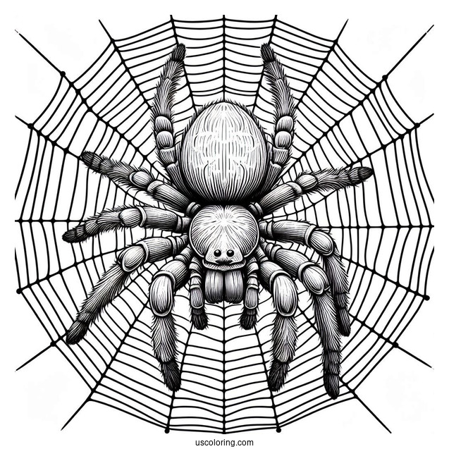 Huntsman Spider On Web Coloring Page