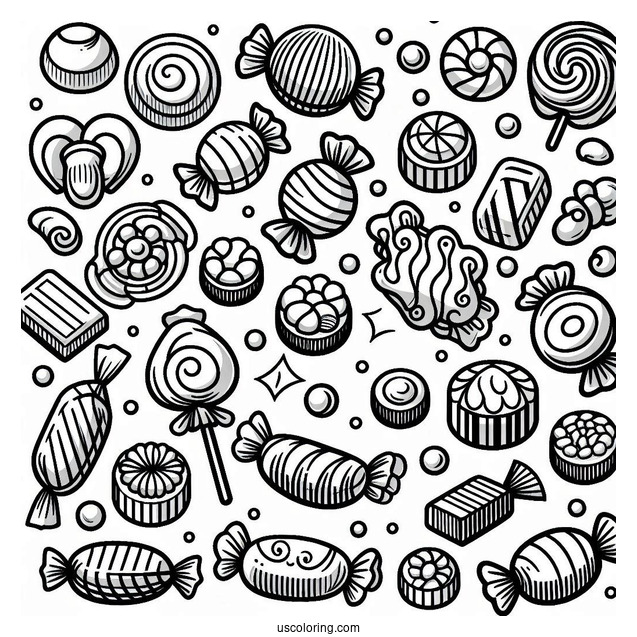 Full Page Of Assorted Candies To Color