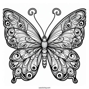 Pretty Butterfly With Detailed Wings To Color