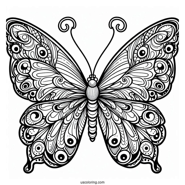 Pretty Butterfly With Detailed Wings To Color