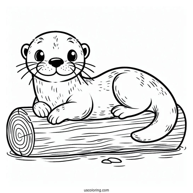Otter Coloring Page Floating On Log