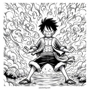 Luffy Coloring Page In Battle Mode Surrounded By Fire