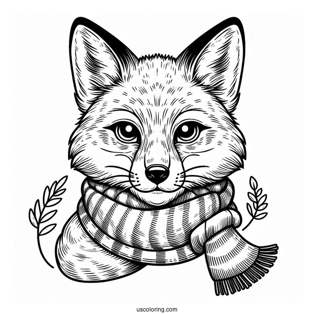 Serious Fox With A Scarf Coloring Sheet