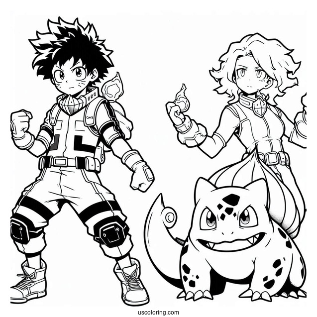 My Hero Academia Izuku Midoriya Crossover With Bulbasau Coloring Pager