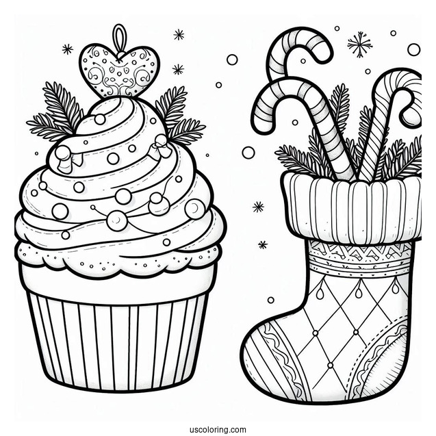 Christmas Cupcake With Candy Canes And Stockings