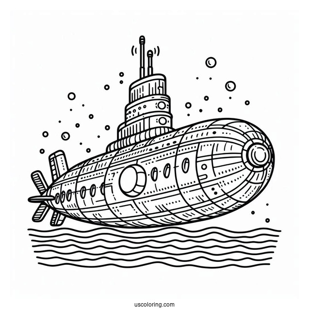 Giant Submarine Coloring Page Near The Surface Of The Water