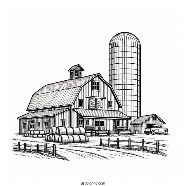 Detailed Farm Barn With Silo
