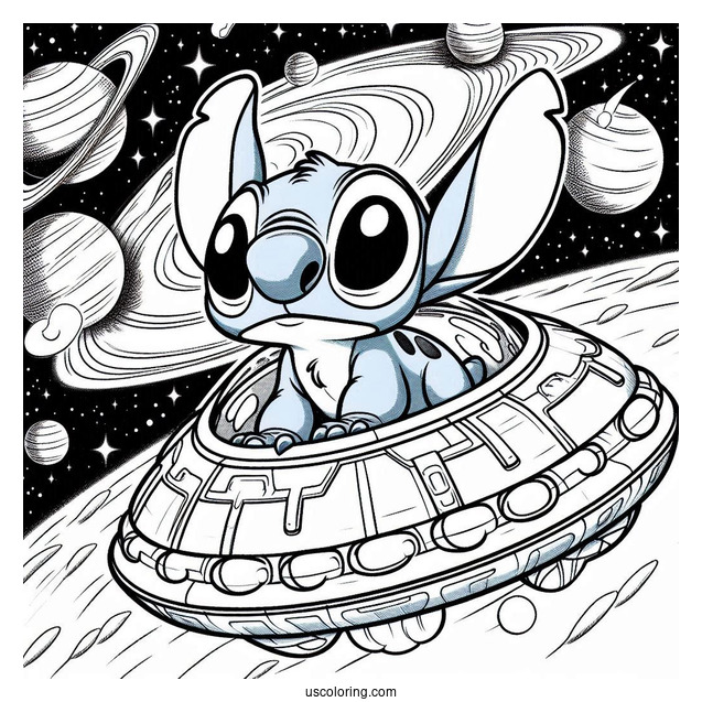 Lilo & Stitch Coloring Page Of Alien Spaceship In Outer Space