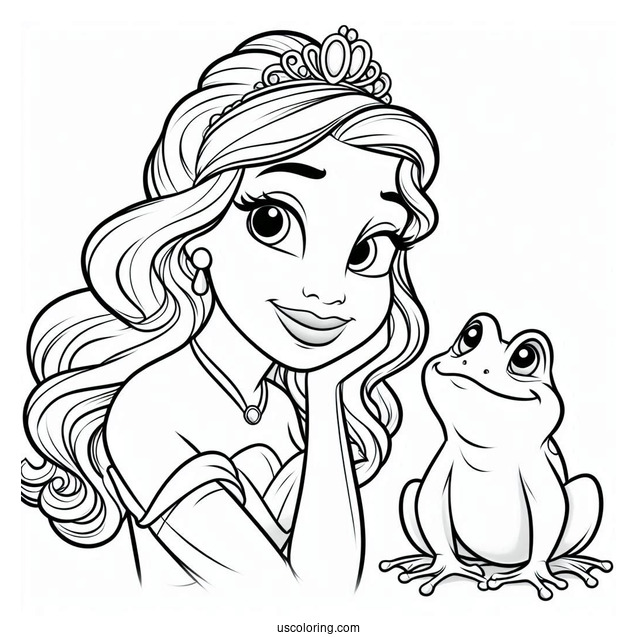 Princess Tiana Smiling At Frog Prince Naveen Coloring Page