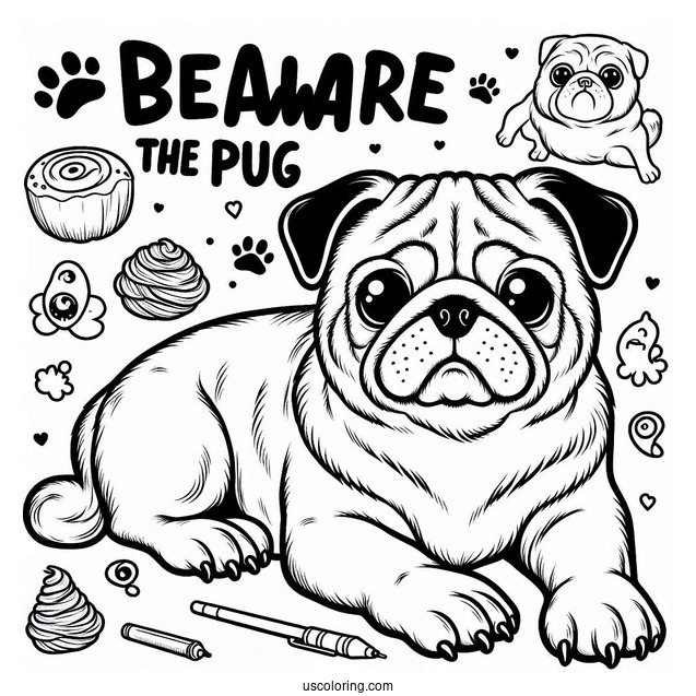 Beware Of The Pug Coloring Sheet