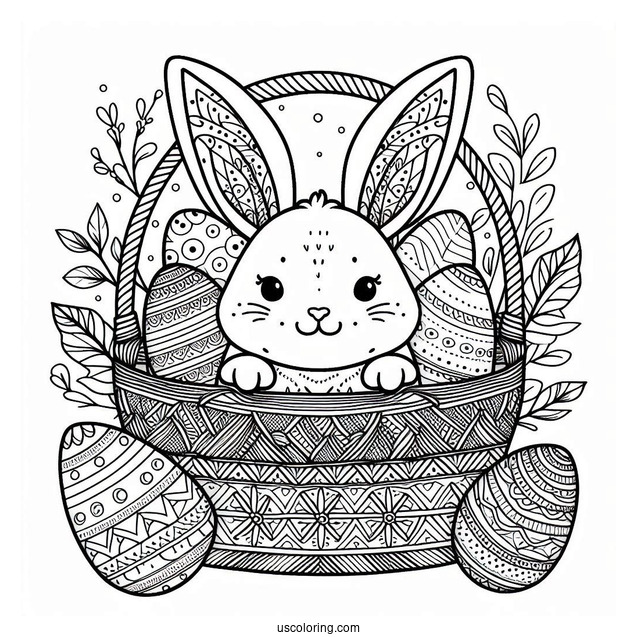 Easter Coloring Page Of Easter Egg Basket With Bunny Ears Mandala