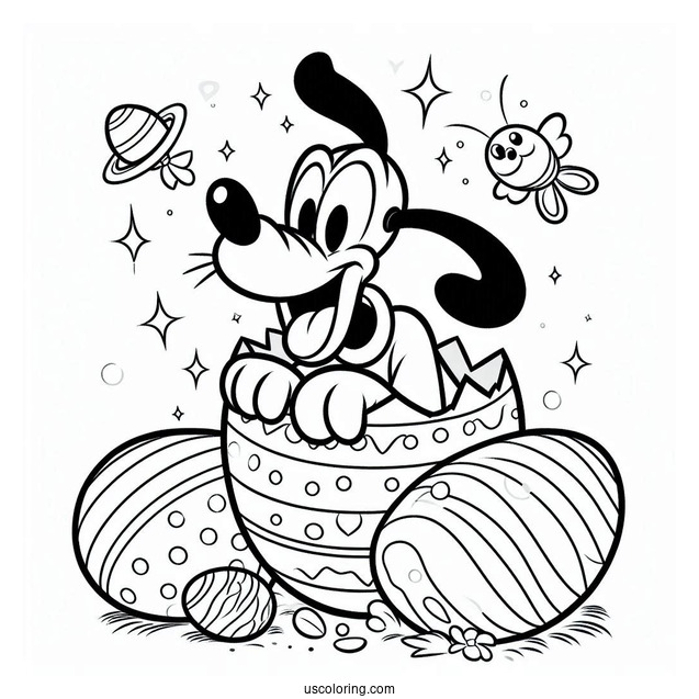 Pluto Coloring Page Coming Out Of Easter Egg To Surprise Mickey Mouse
