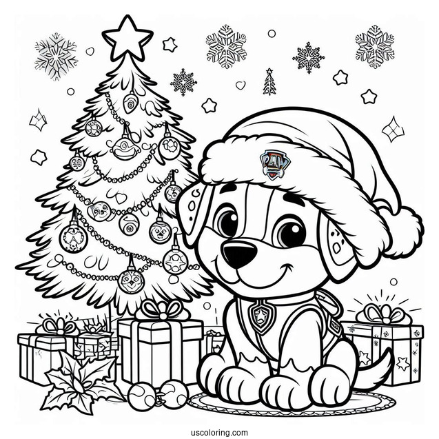 Paw Patrol Dog Around Christmas Tree To Color