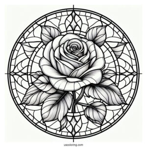 Realistic Rose Stained Glass Coloring Page