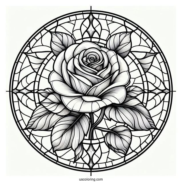 Realistic Rose Stained Glass Coloring Page