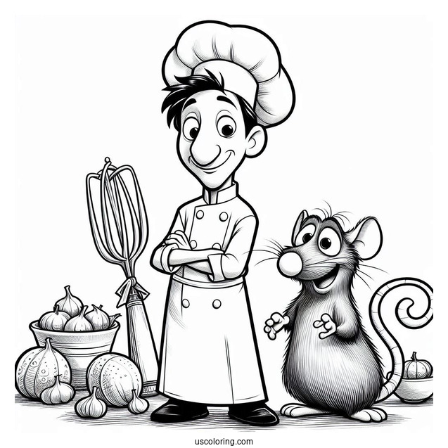 Pixar Coloring Page of Alfredo And Remy From Ratatouille