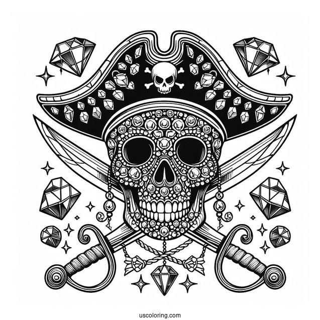 Bejeweled Pirate Coloring Page Skull With Swords For Kids