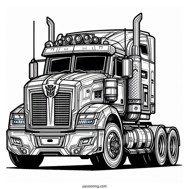 Autobot Optimus Prime Coloring Page Next To Truck Form