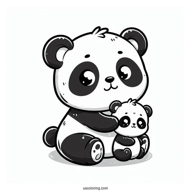 Cartoon Panda With Baby Coloring For Kids