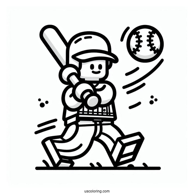 LEGO Baseball Coloring Page Player Swinging A Bat for Kids