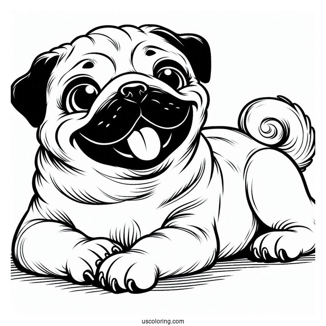 Happy Pug Resting In The Sun To Color